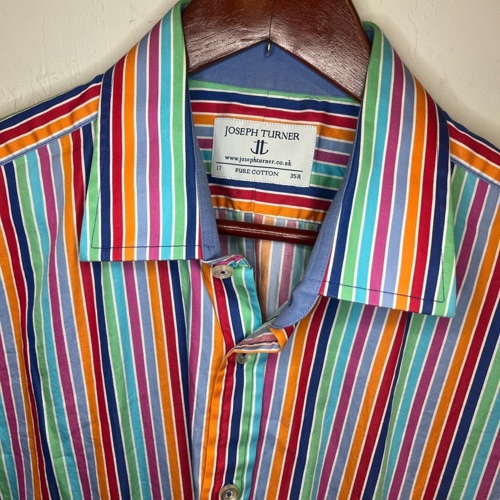 Joseph Turner Mens Pure Cotton Multi Color Striped Button Down Shirt 17 35R